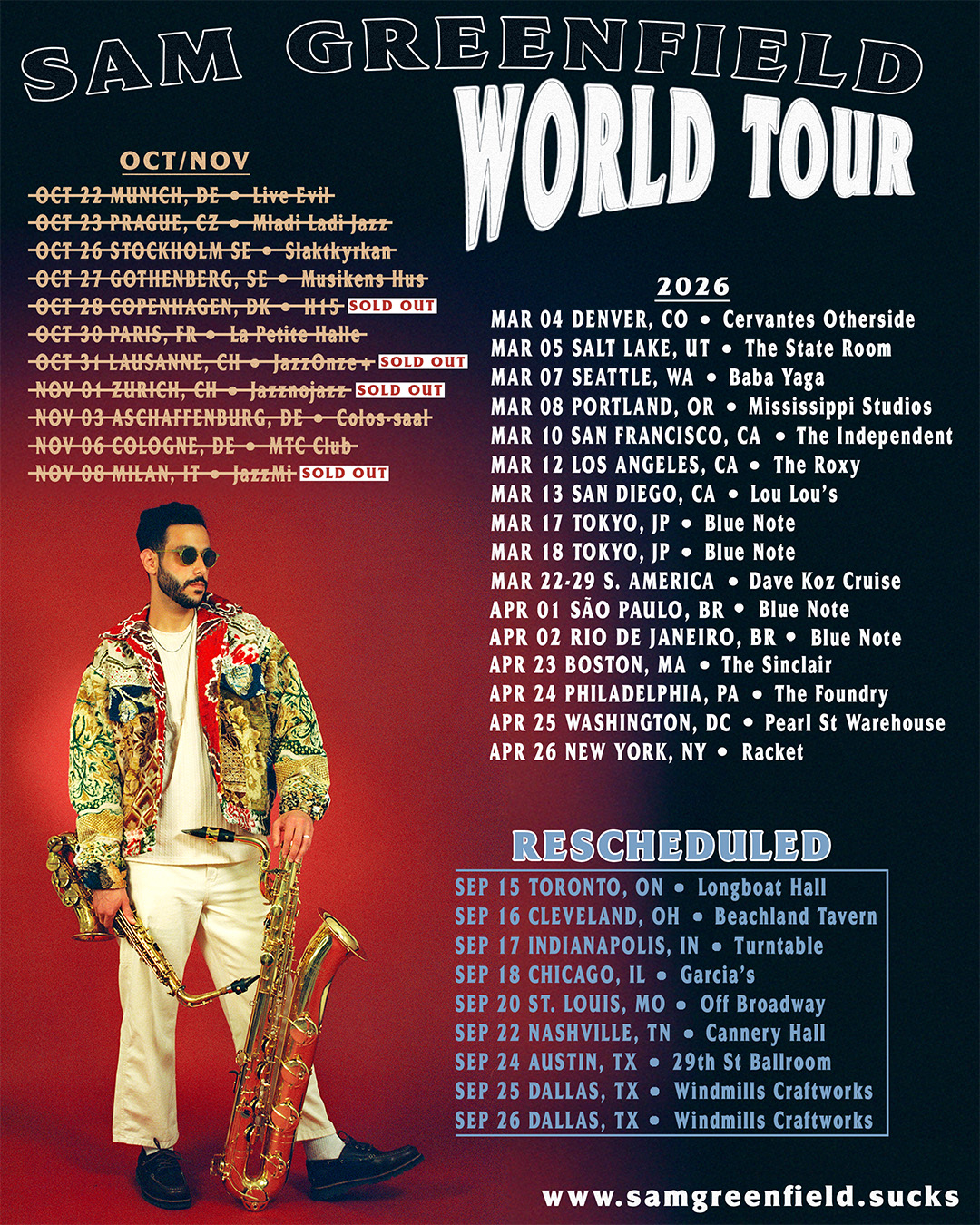 Sam Greenfield Tour Poster 2026